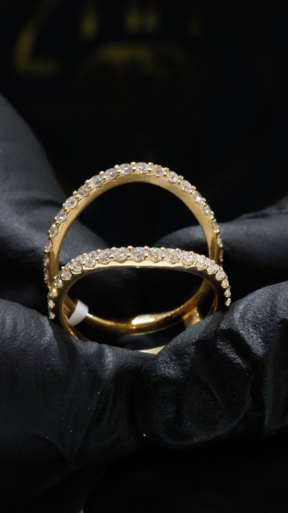Natural Diamond Open Bypass Double Row Pavé Ring in Yellow Gold | .9CT GH.SI