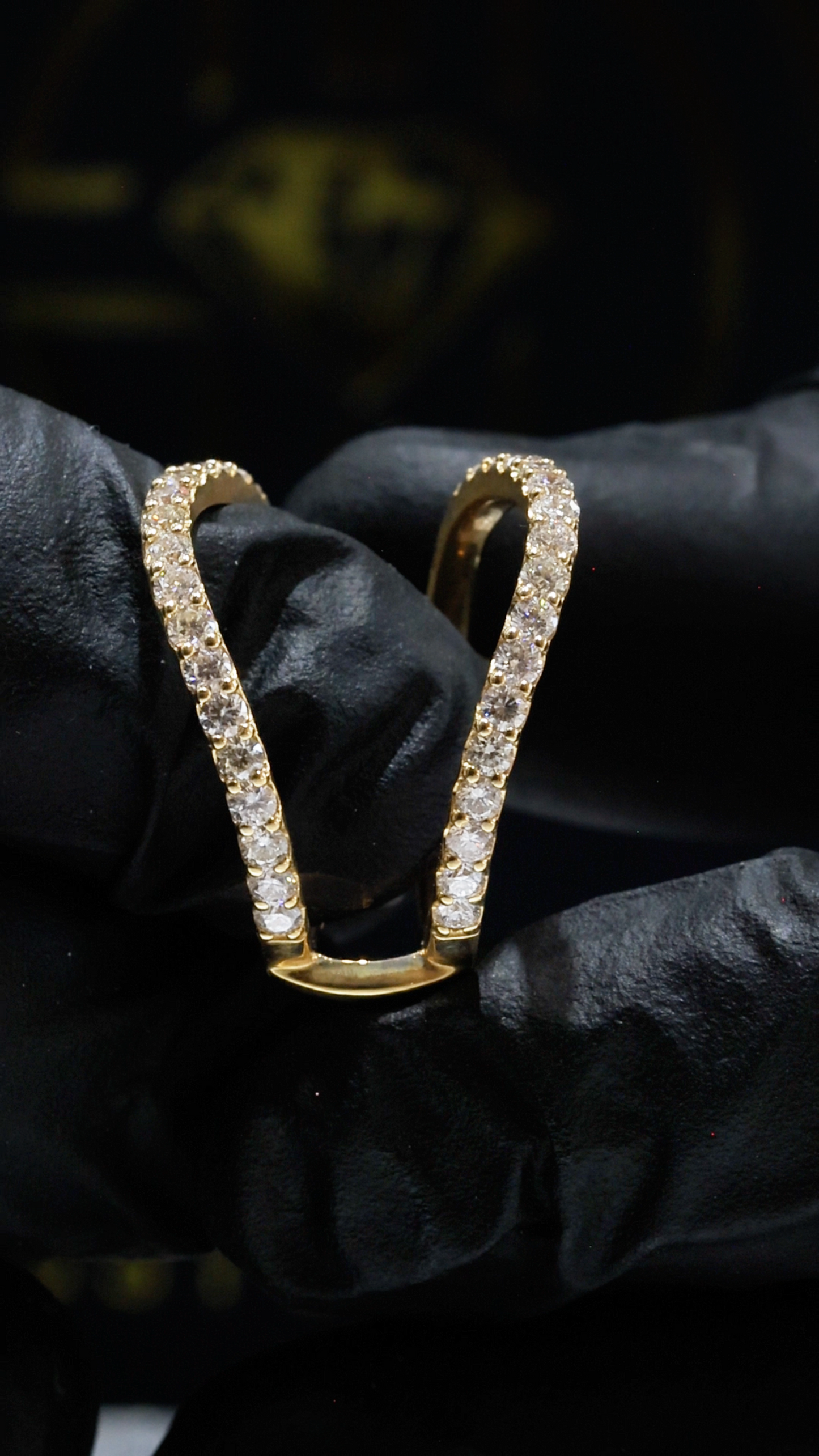 Natural Diamond Open Bypass Double Row Pavé Ring in Yellow Gold | .9CT GH.SI