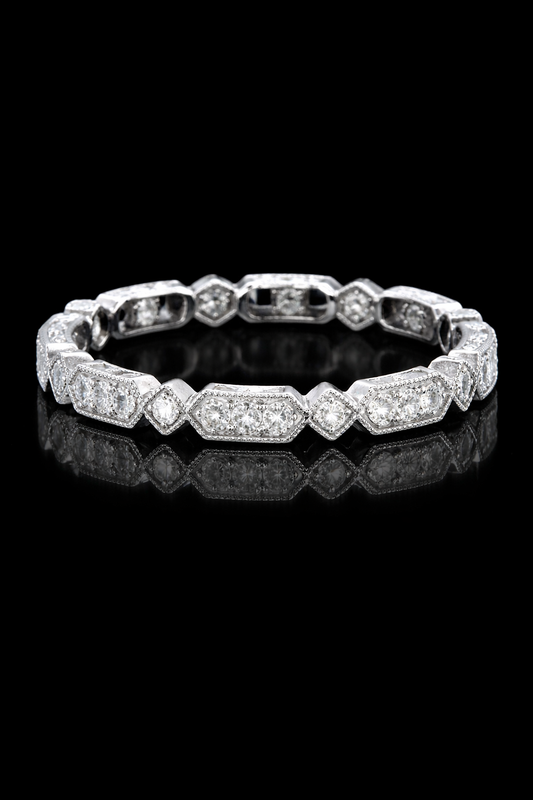 Natural Diamond Eternity Ring 14K White Gold | 0.35CT Milgrain Geometric Band