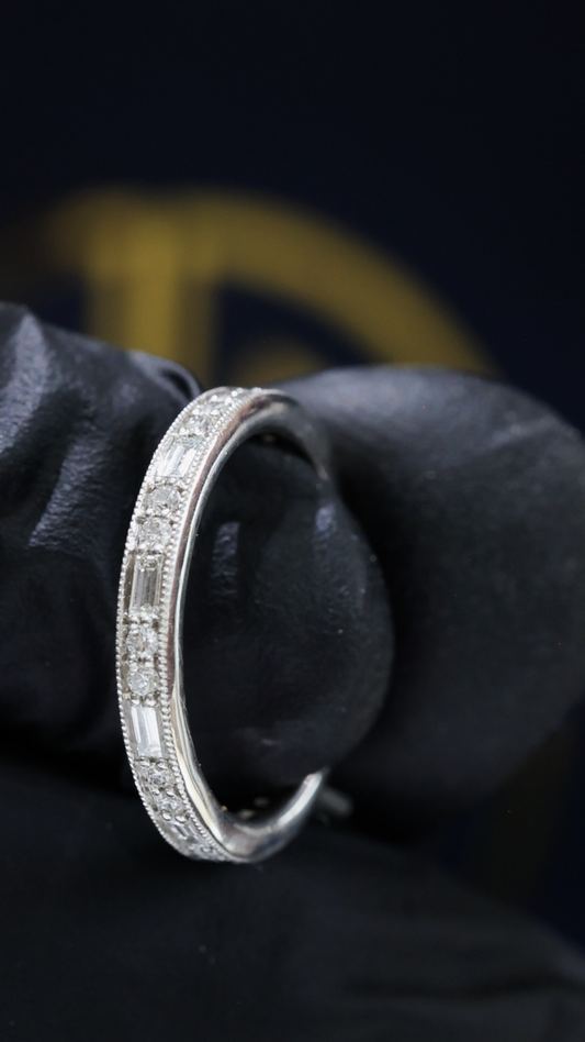 Vintage-Style Baguette & Round Diamond Band in 14K White Gold | 0.70 CTW