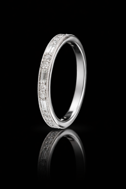 Vintage-Style Baguette & Round Diamond Band in 14K White Gold | 0.70 CTW
