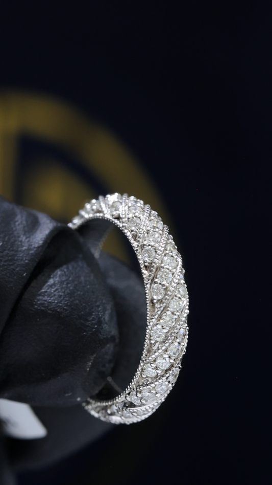 Intricate Woven Diamond Eternity Band in 14K White Gold | 0.95 CTW Milgrain Statement Band