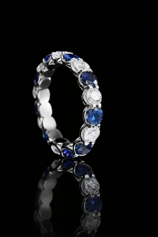 Natural Sapphire and Diamond Alternating Eternity Band in 14K White Gold