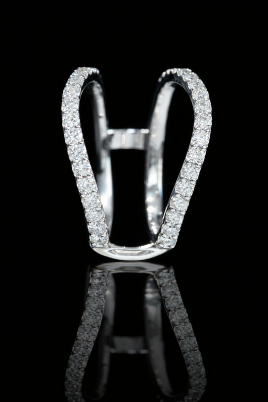 Architectural Curved Diamond Cage Band in 14K White Gold | 0.90 CTW Contemporary Statement Ring
