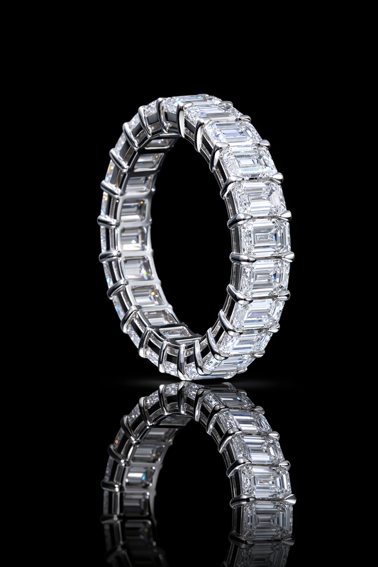 Natural Emerald Cut Diamond Eternity Band in 14K White Gold | 4.20 CTW