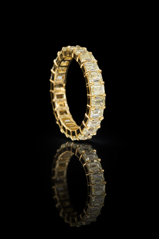 Natural Fancy Yellow Emerald Cut Diamond Eternity Band in 14K Yellow Gold | 4.30ct houston jeweler