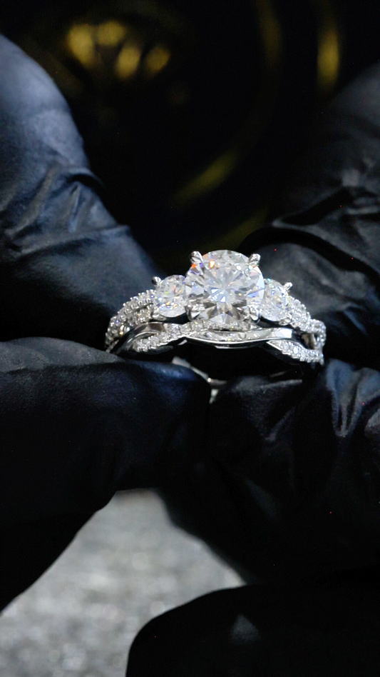 Round-Cut Lab-Grown Diamond Engagement Ring with Pavé Accents in White Gold | Prong-Set Design