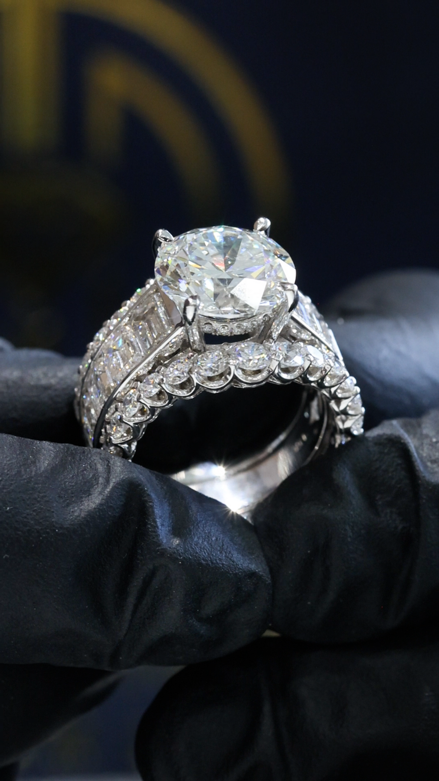 Round-Cut Lab-Grown Diamond Engagement Ring with Baguette & Round Accents in White Gold | Prong-Set Design