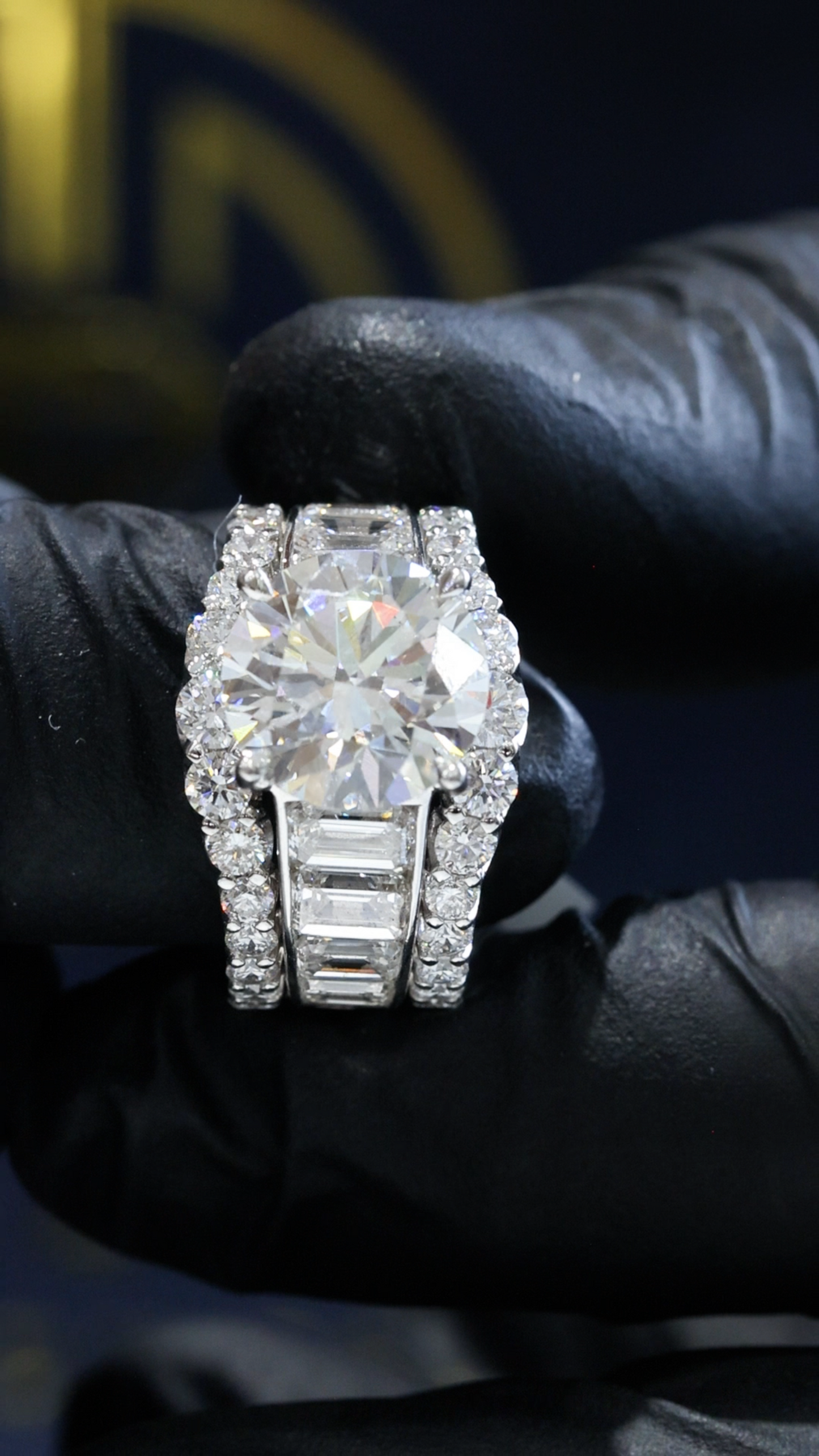Round-Cut Lab-Grown Diamond Engagement Ring with Baguette & Round Accents in White Gold | Prong-Set Design