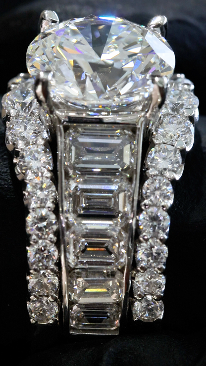 Round-Cut Lab-Grown Diamond Engagement Ring with Baguette & Round Accents in White Gold | Prong-Set Design