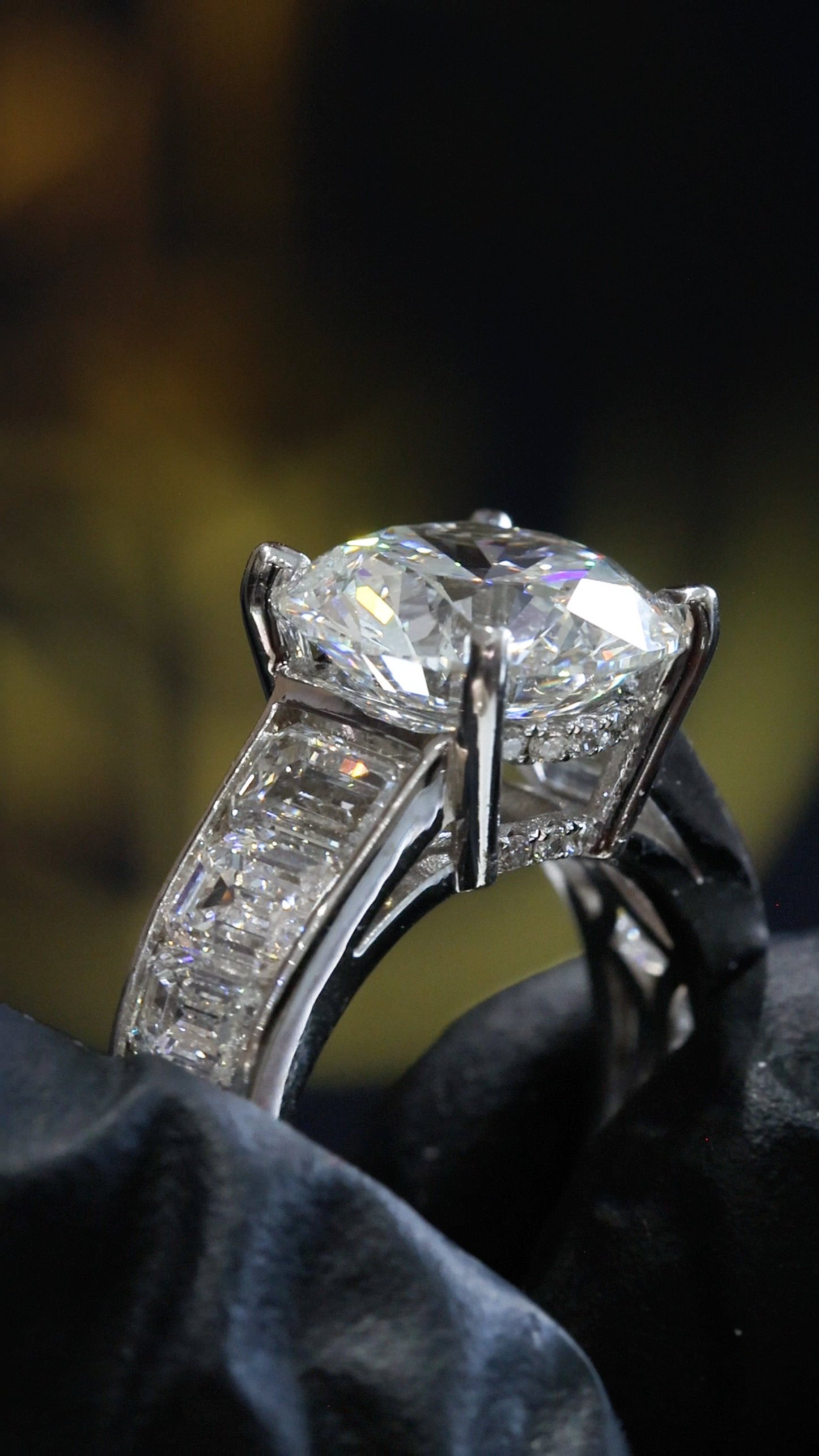 Round-Cut Lab-Grown Diamond Engagement Ring with Baguette & Round Accents in White Gold | Prong-Set Design