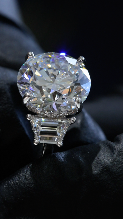 Round-Cut Lab-Grown Diamond Three-Stone Ring in White Gold | Baguette Accent Setting