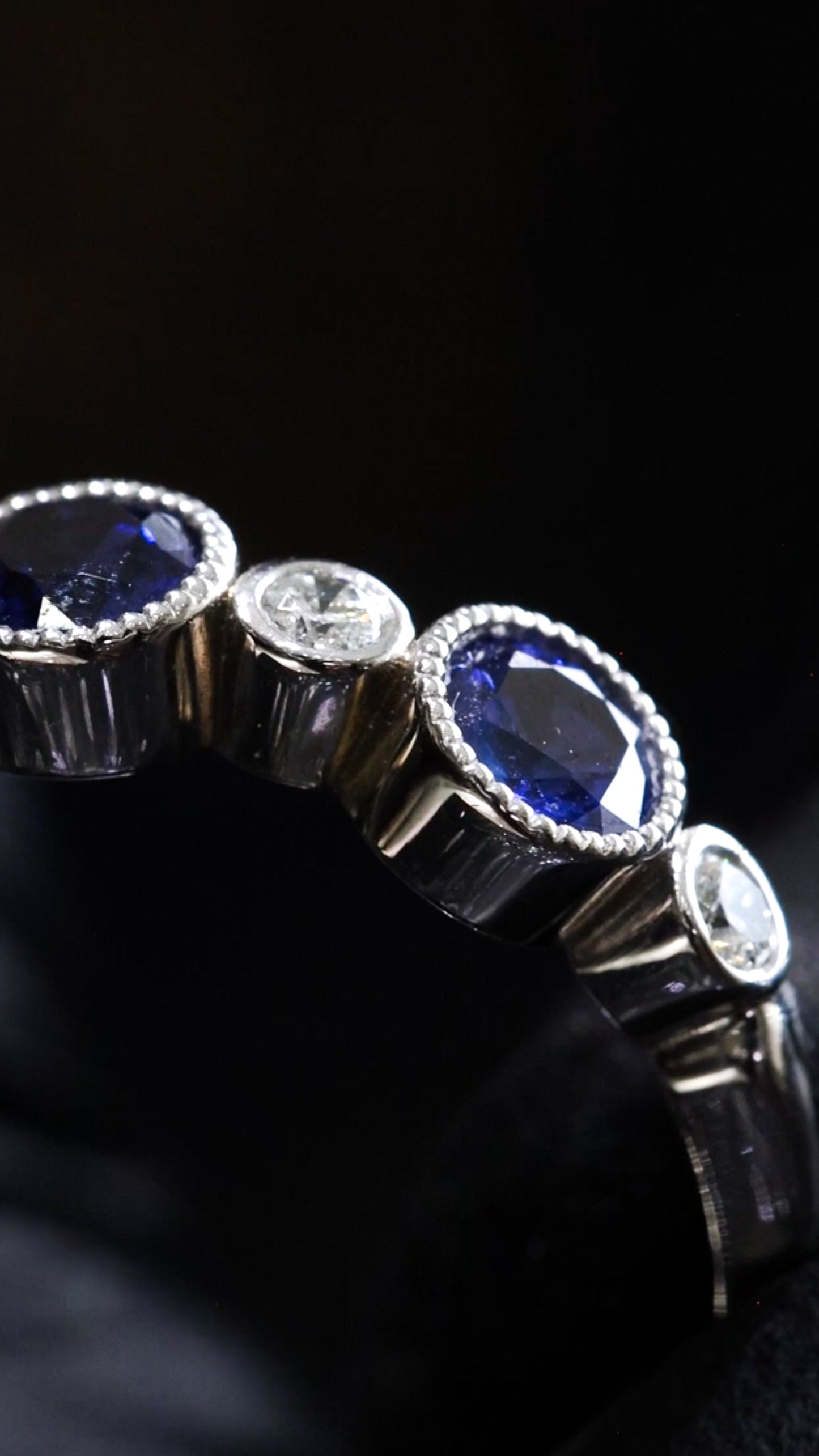 Bezel-Set Blue Sapphire & Diamond Half Eternity Band 14k White Gold| 1.45 CTW