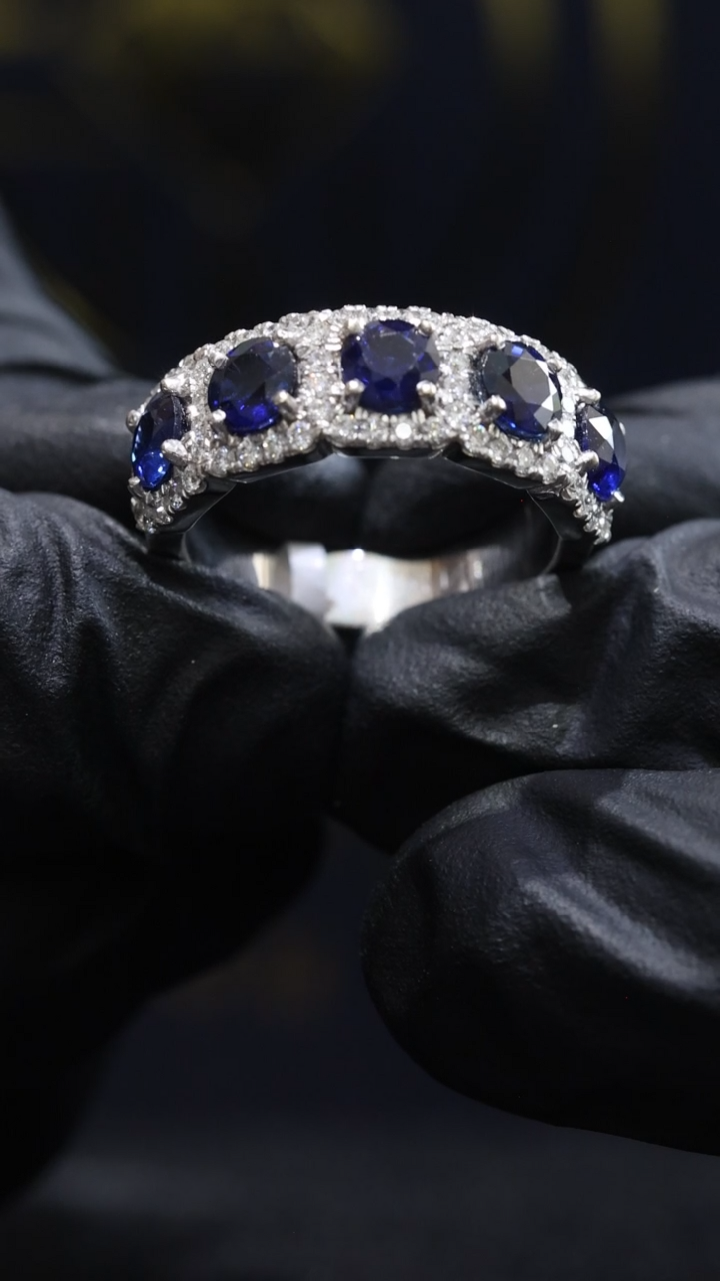 5 Stone Blue Sapphire & Diamond Half Eternity Band in White Gold | 3.05 CTW