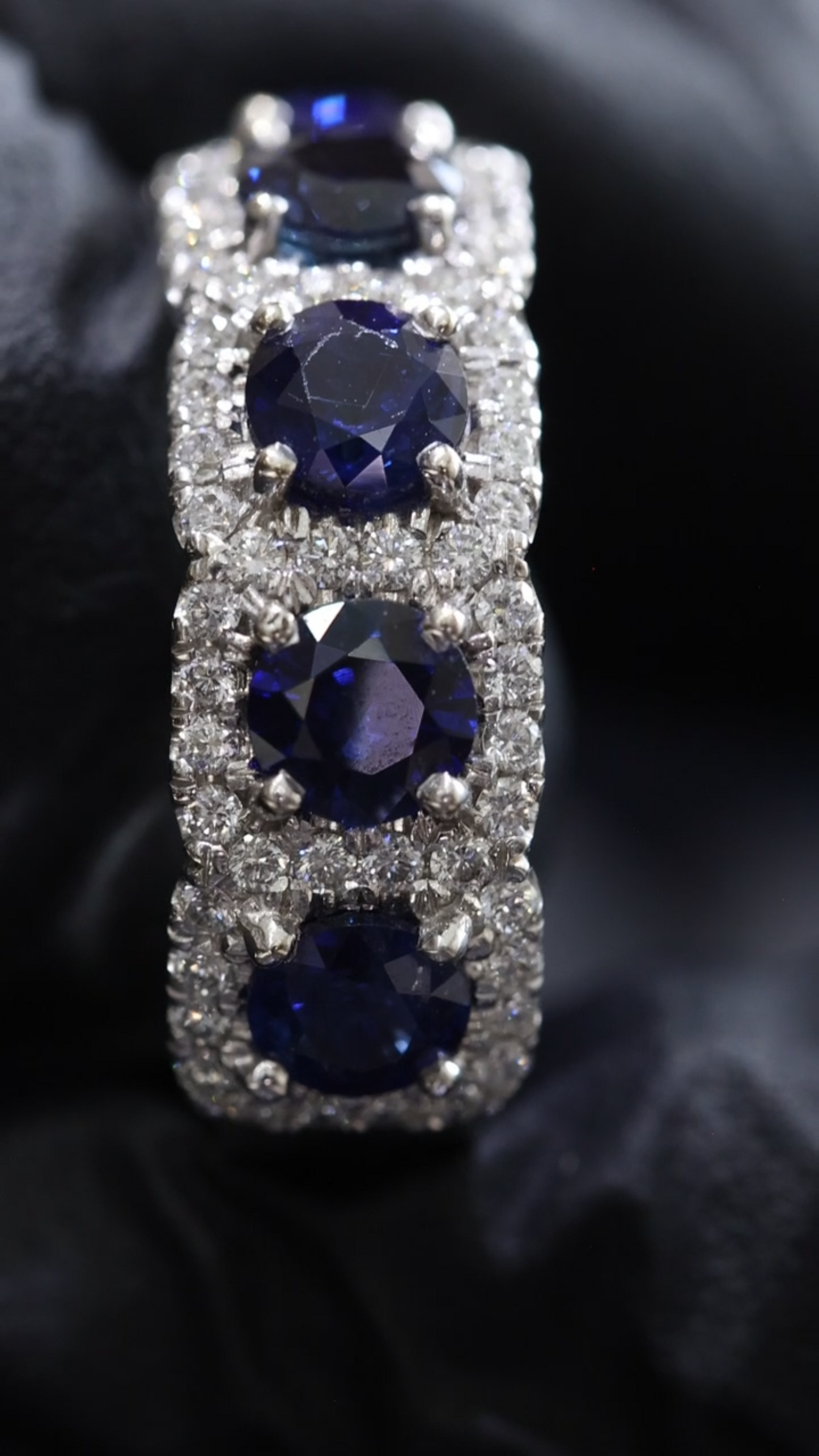 5 Stone Blue Sapphire & Diamond Half Eternity Band in White Gold | 3.05 CTW