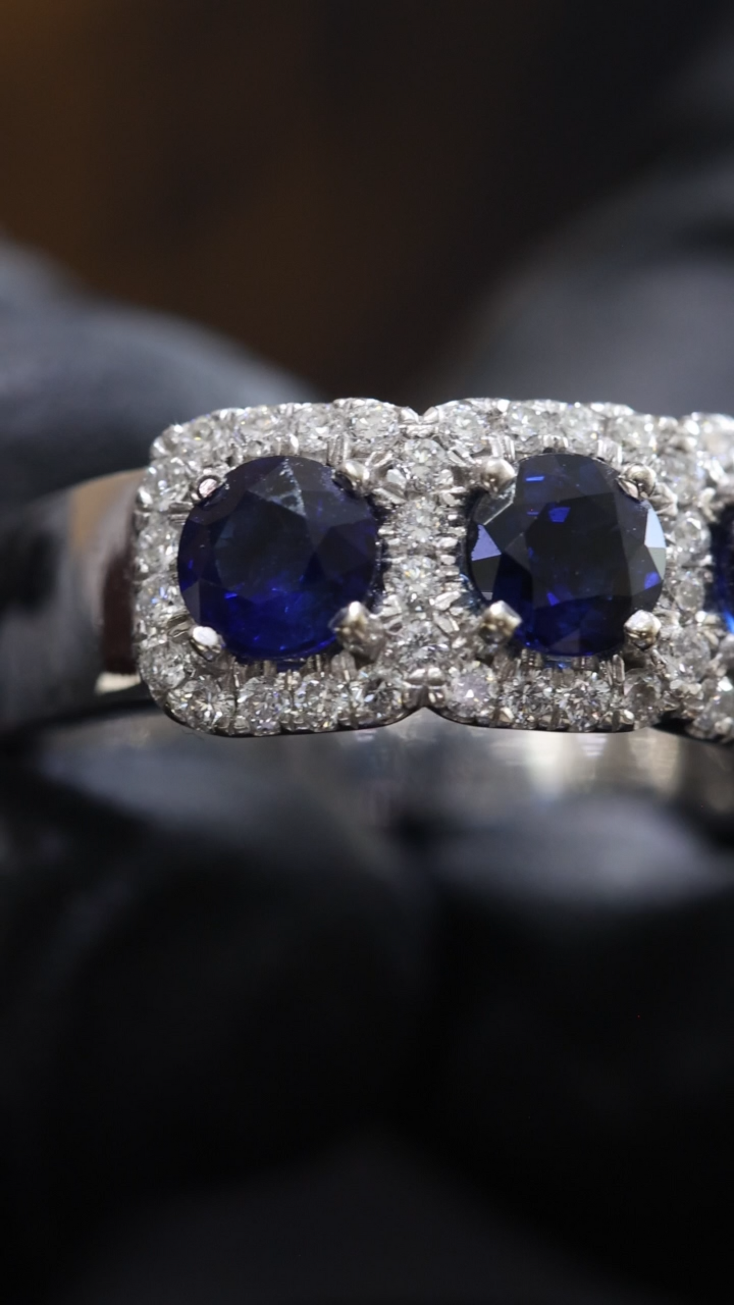 5 Stone Blue Sapphire & Diamond Half Eternity Band in White Gold | 3.05 CTW