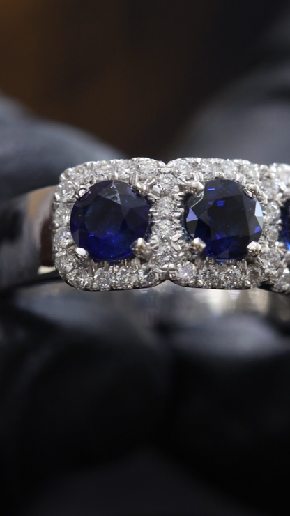 5 Stone Blue Sapphire & Diamond Half Eternity Band in White Gold | 3.05 CTW
