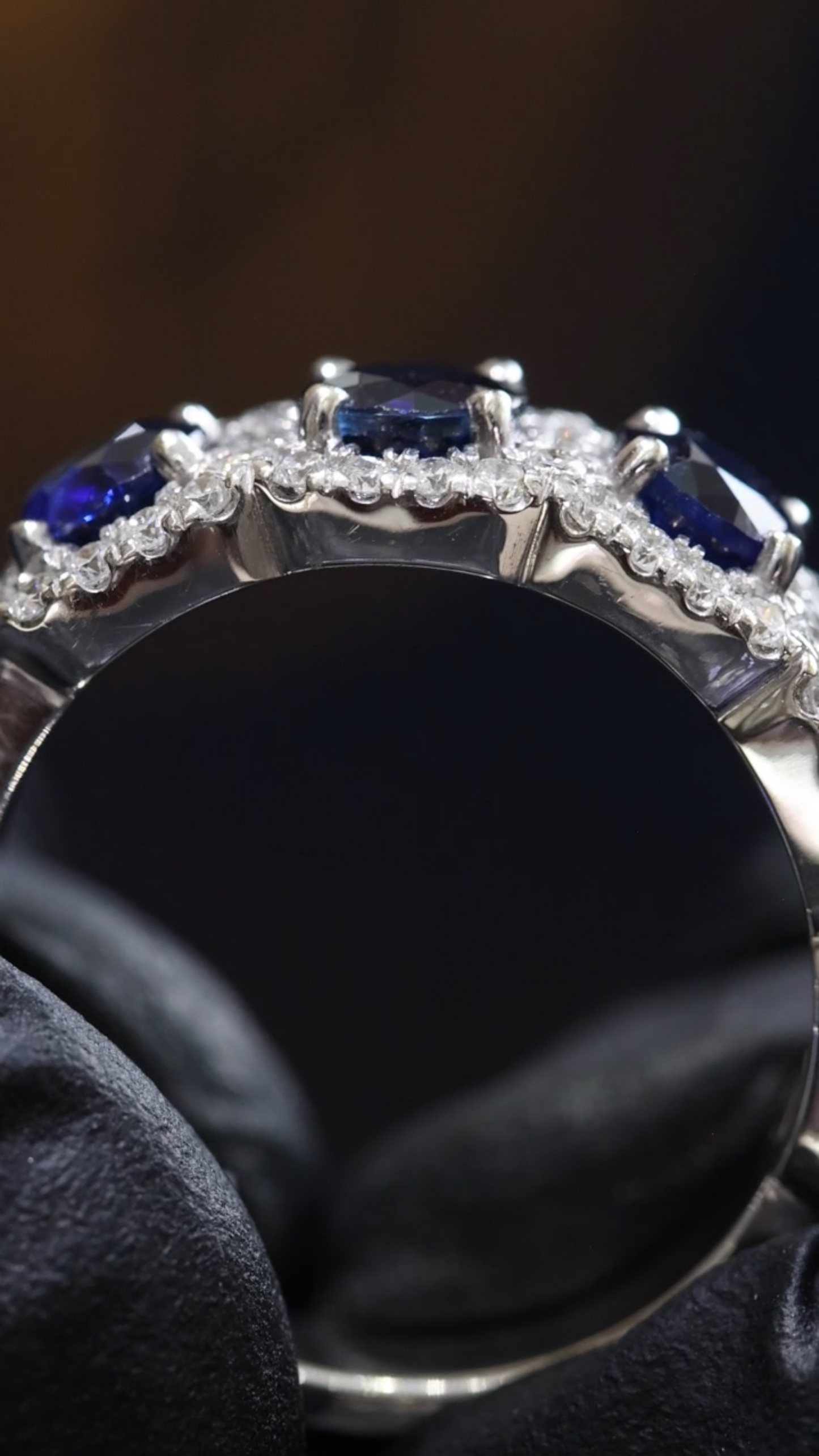 5 Stone Blue Sapphire & Diamond Half Eternity Band in White Gold | 3.05 CTW