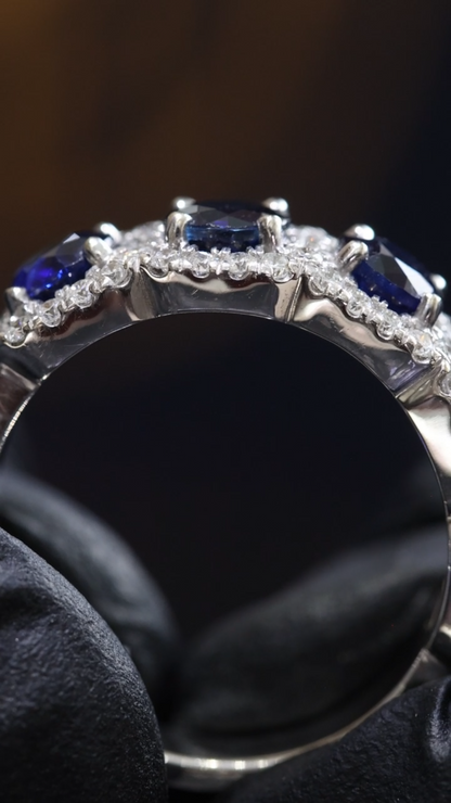 5 Stone Blue Sapphire & Diamond Half Eternity Band in White Gold | 3.05 CTW