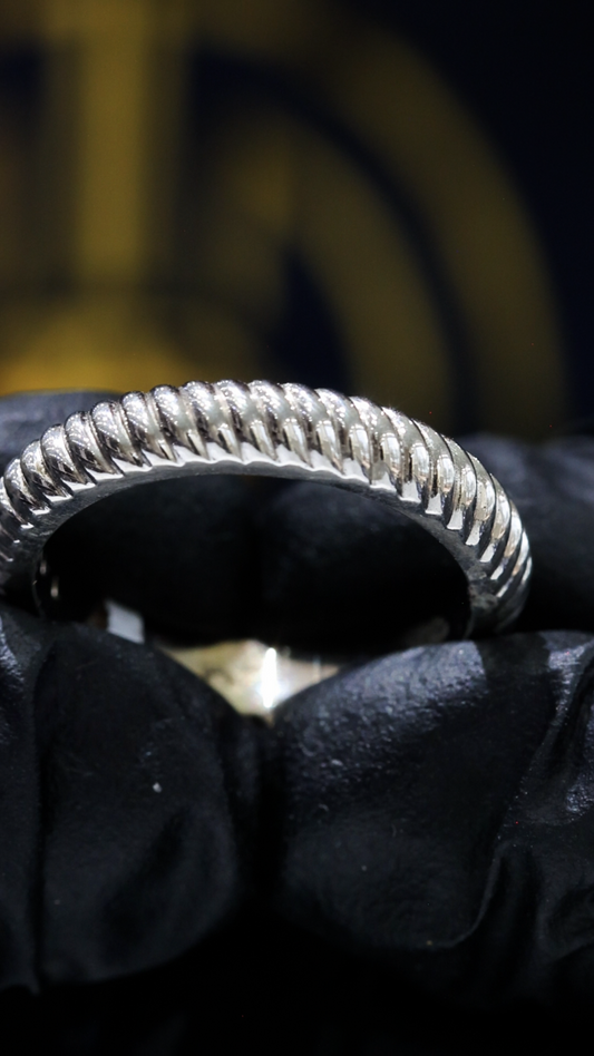 Textured Braided Wedding Band in 14K White Gold | High-Polish Sculptural Ring