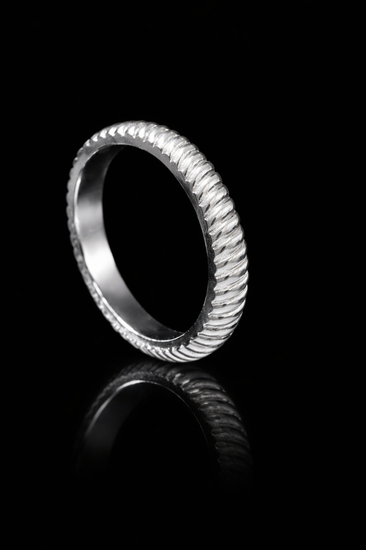 Textured Braided Wedding Band in 14K White Gold | High-Polish Sculptural Ring