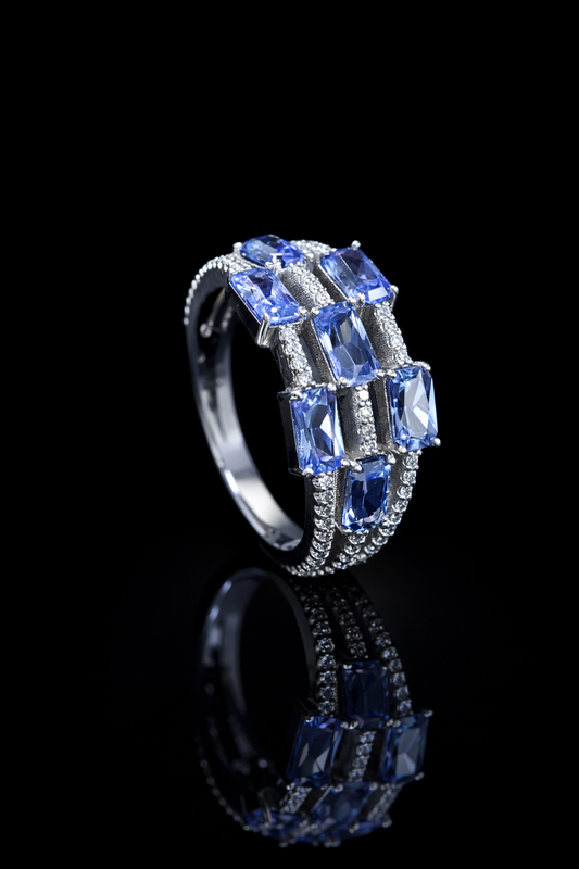 Natural Sapphire Diamond Multi-Row Band Ring 14K White Gold | 2.50 CT Houston Jeweler 