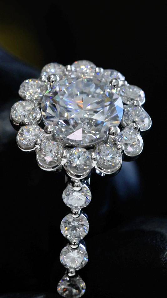 Round-Cut Lab-Grown Diamond Halo Wedding Band in White Gold | Prong-Set Floral Design