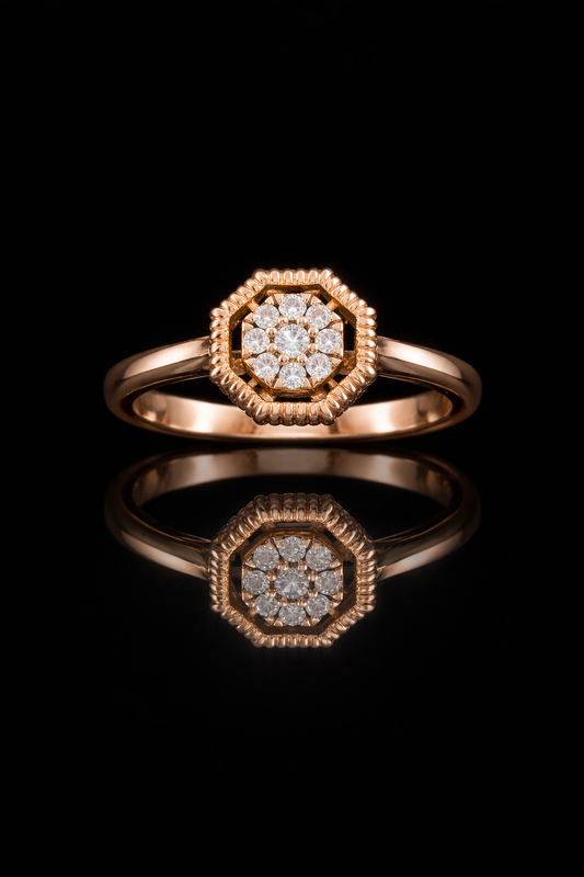 Natural Diamond Halo Cluster Ring in 14K Rose Gold | Petite Vintage-Inspired Design