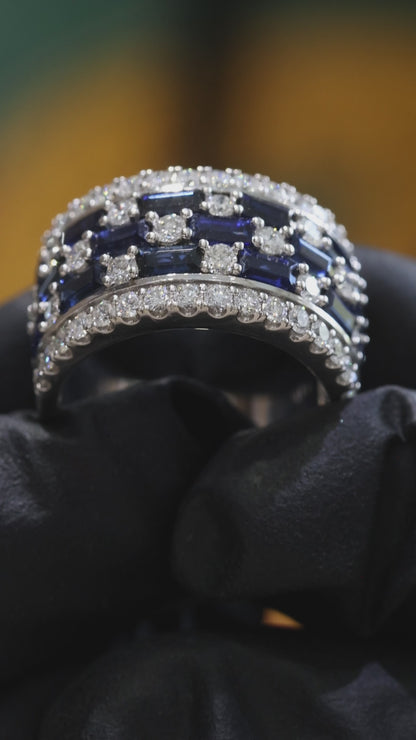 Sapphire & Diamond Half Eternity Band in White Gold | 3.55 CTW