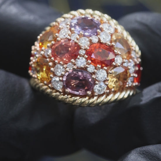 Multi Color Gem Natural Diamonds Dome Ring Houston Jeweler