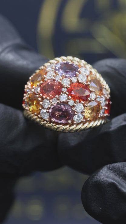 Multi Color Gem Natural Diamonds Dome Ring Houston Jeweler