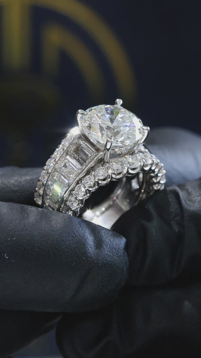 Round-Cut Lab-Grown Diamond Engagement Ring with Baguette & Round Accents in White Gold | Prong-Set Design