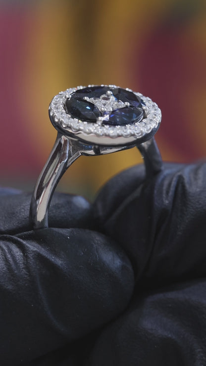 Natural Blue Sapphire & Diamond Halo Ring – 3.35 TCW