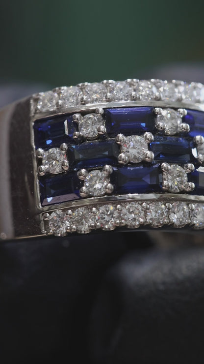 Sapphire & Diamond Half Eternity Band in White Gold | 3.55 CTW