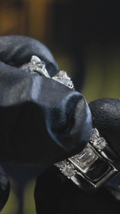 Round-Cut Lab-Grown Diamond Engagement Ring with Baguette & Round Accents in White Gold | Prong-Set Design