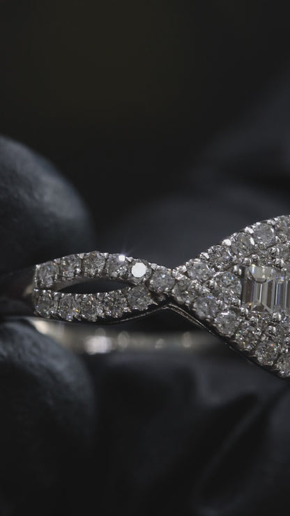 Sapphire & Diamond Halo Ring in White Gold | .60 CT Sapphire + .85 CTW Diamonds